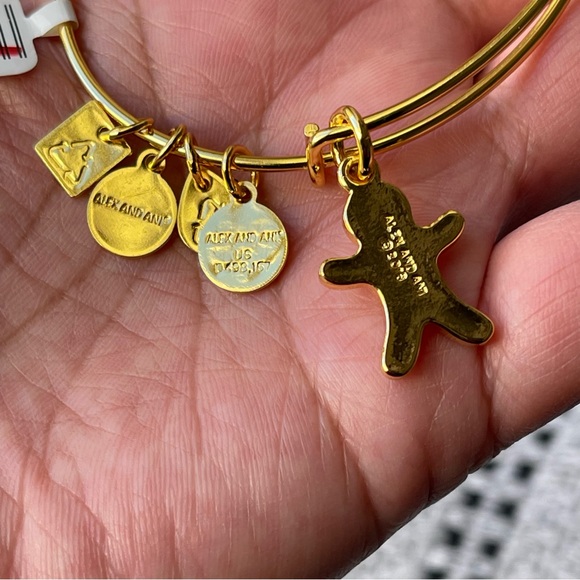Alex And Ani | Gingerbread Man Charm In Shiny Gold Tone Bangle Bracelet #A - Picture 2 of 6